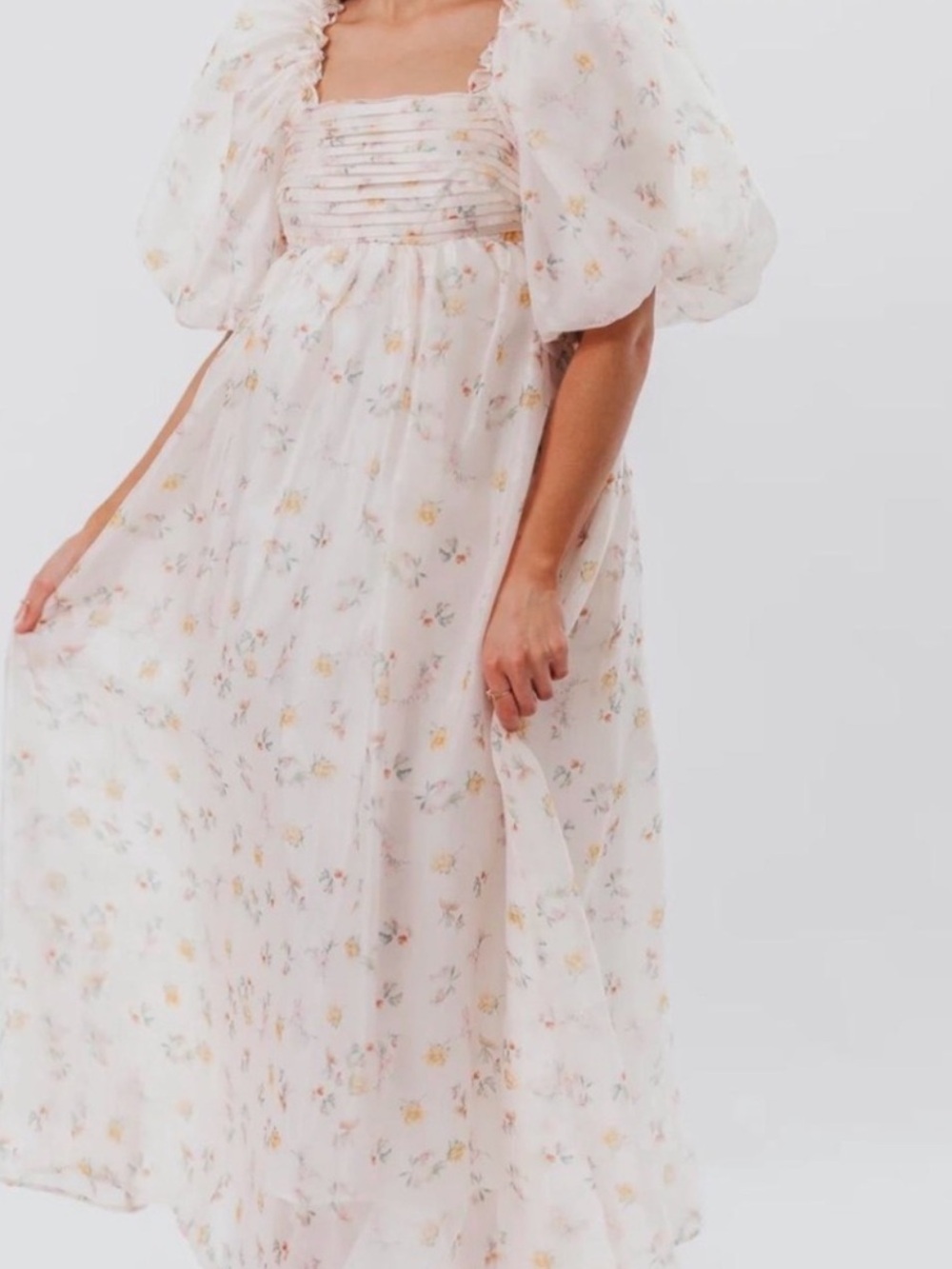 Elegant Floral Puff Sleeve Maxi Dress NWOT